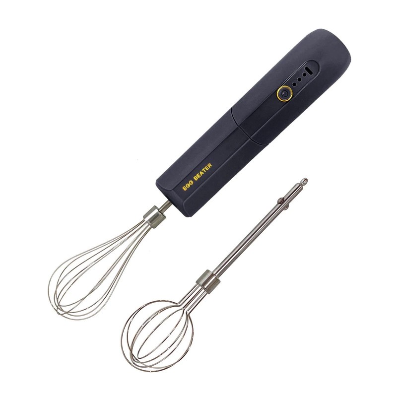Black Cordless Foldable Handheld Electric Whisk Mixer 3 Speeds 2 Whisks