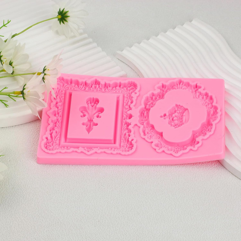 Baroque Mirror Frame Cake Decoration Fondant Molds,Vintage Crown Scroll Relief C gallery