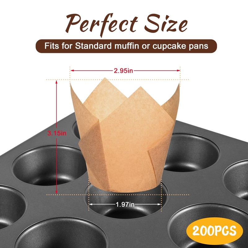 Natural Tulip Cupcake Liners for Baking 200 Cups, standard, gallery