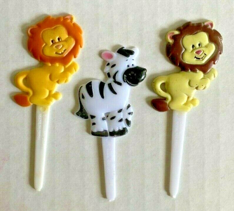 Bakery Crafts Plastic Cupcake Toppers New Lot of 6 “Lion & Zebra Picks” #3