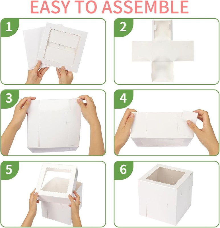 Moretoes 12 Pcs Cake Box, Tall Cake Boxes with Window in 3 Sizes 12x12x12 10x10x gallery