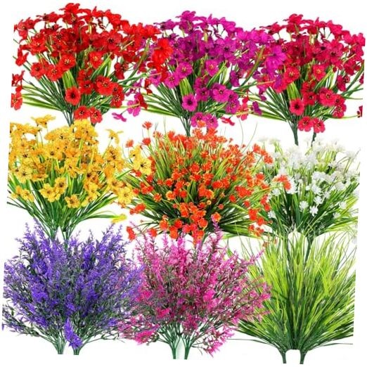 Bundles Artificial Flowers for Outdoors, UV Resistant Realistic Fake Spring 18
