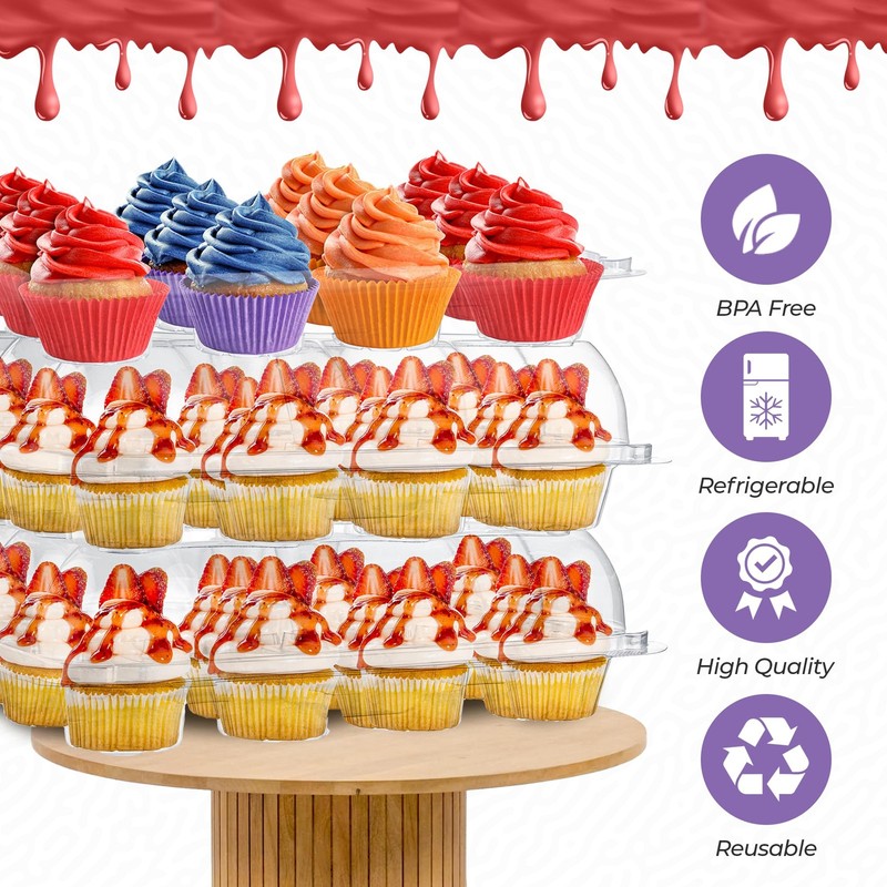 Plastic Cupcake Containers Boxes | 12 Compartment – 20 Pack | Disposable High... gallery
