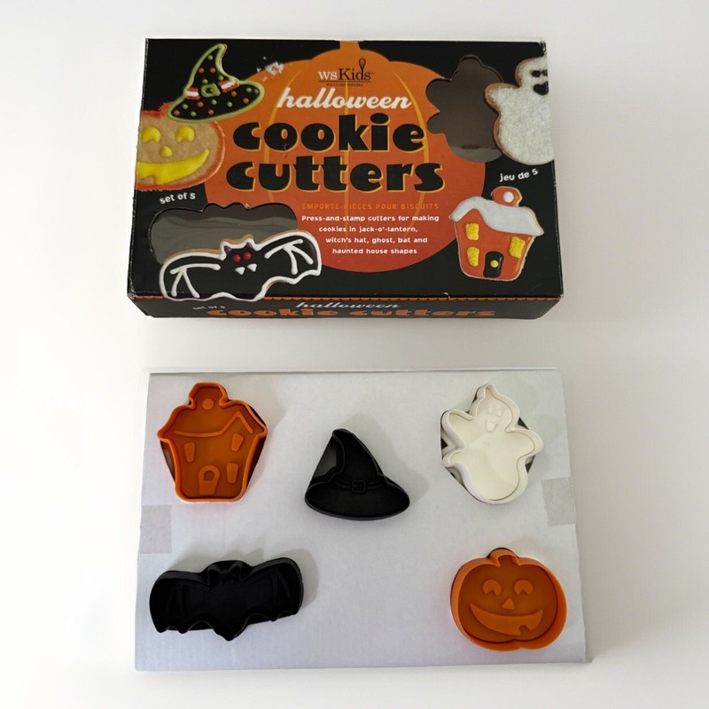 Williams Sonoma Kids Halloween Cookie Cutters Press-And-Stamp Set Of 5 NEW