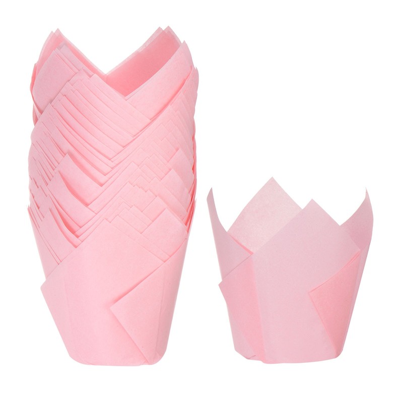 50Pcs Tulip Cupcake Liners Paper Baking Cups Pink