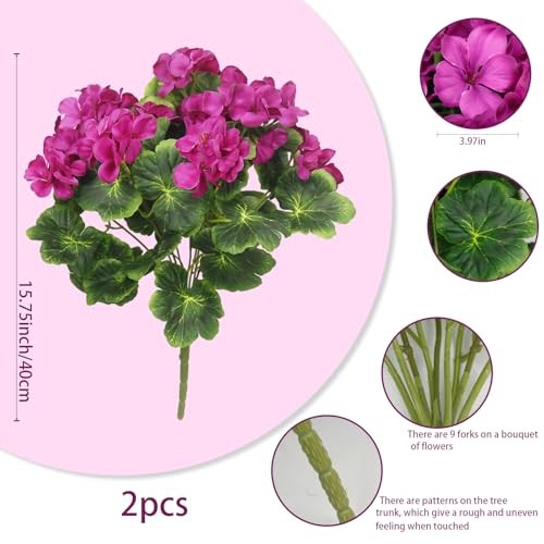 2 Pcs Artificial Geraniums for Outdoors Silk Cemetery Flowers Faux Fuchsia gallery