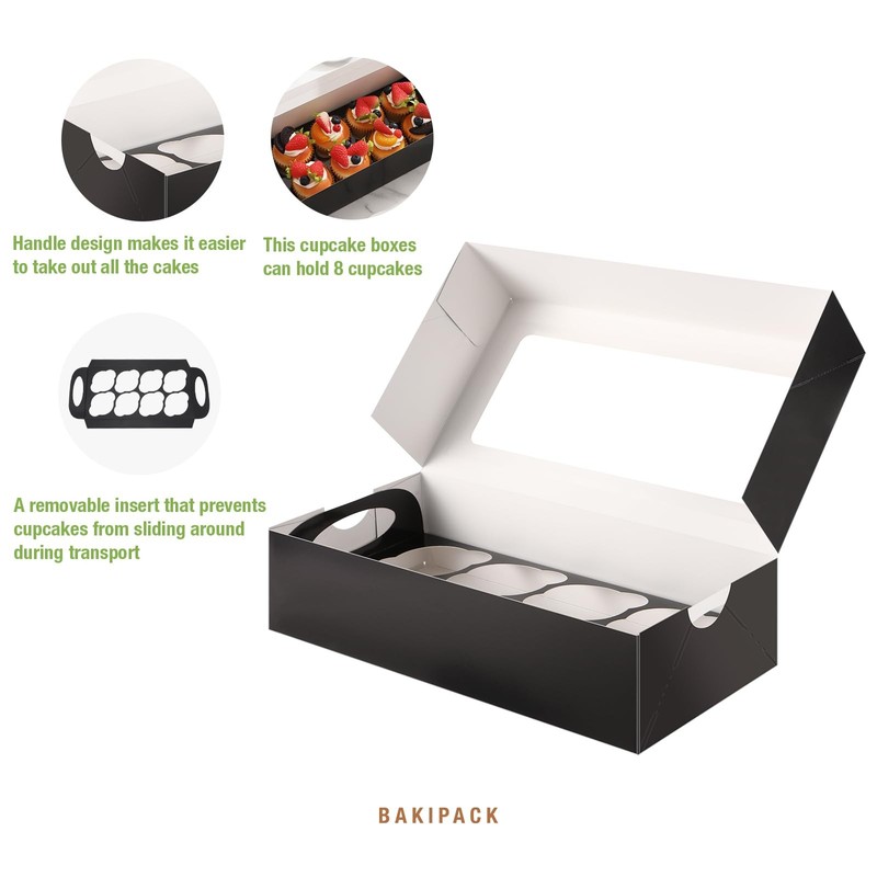 15 PCS Black Cupcake Boxes 8Count With Window & Inserts Bakery Containers gallery