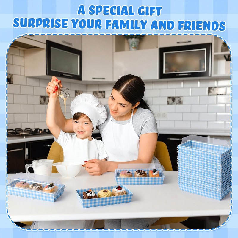 50 Pack Blue Plaid Cookie and Snack Boxes with Clear Lids Disposable Dessert ... gallery