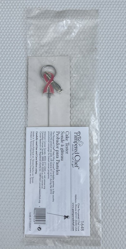 Pampered Chef Cake Tester Silver Metal Help Whip Cancer Pink Ribbon Model 1648