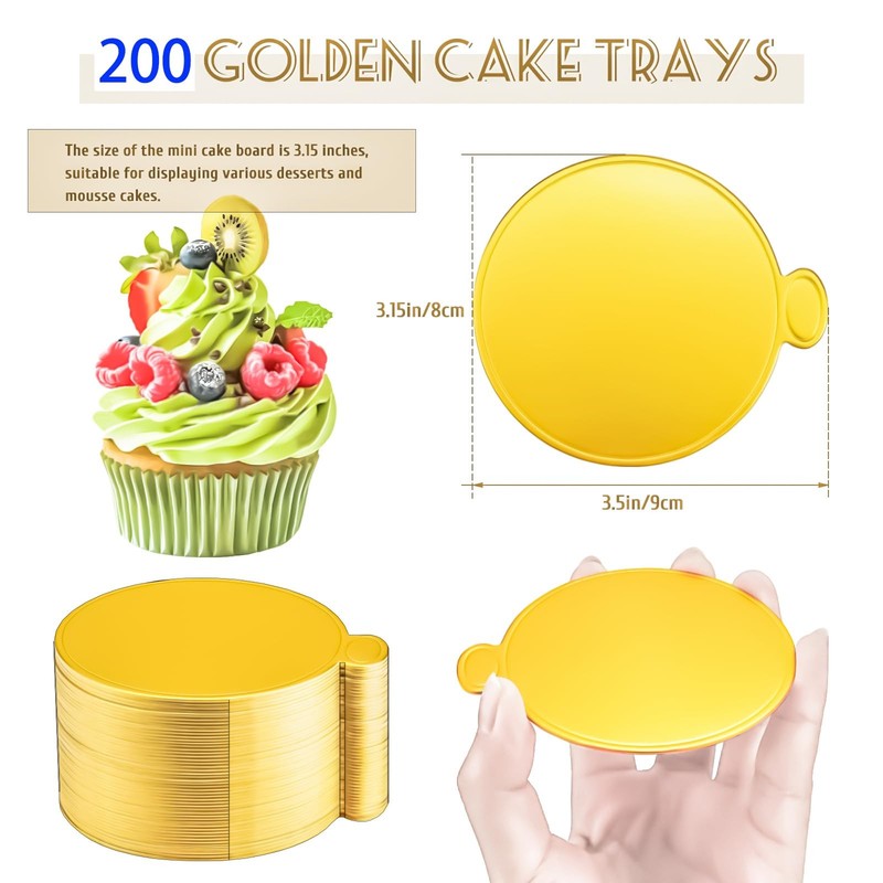 200Pcs Mini Cake Boards 3.15inch Gold Round Cake Circle Base, Mini Round Dess... gallery