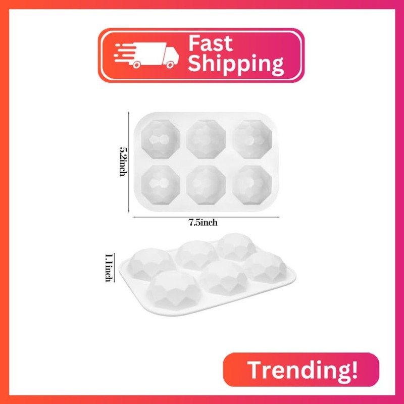 6-Cavity Diamond Shape Silicone Mold, White, 7.5 x 5.2 Inch, for Chocolate, Cand gallery
