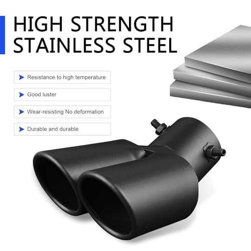 Dual Exhaust Tips, Stainless Steel Car Muffler Exhausts with Bolt, 2.48" Black gallery