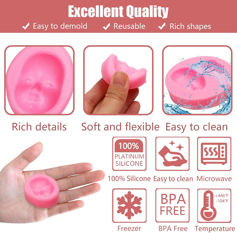 Human Face Silicone Mold 4 Pcs, Face Chocolate Fondant Mold for Cake Decoration gallery