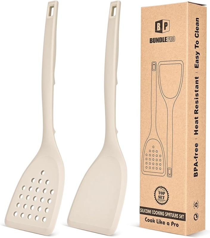 Pa of 2 Silicone Spatula Turner, Non Sti Kitchen Spatulas Set with