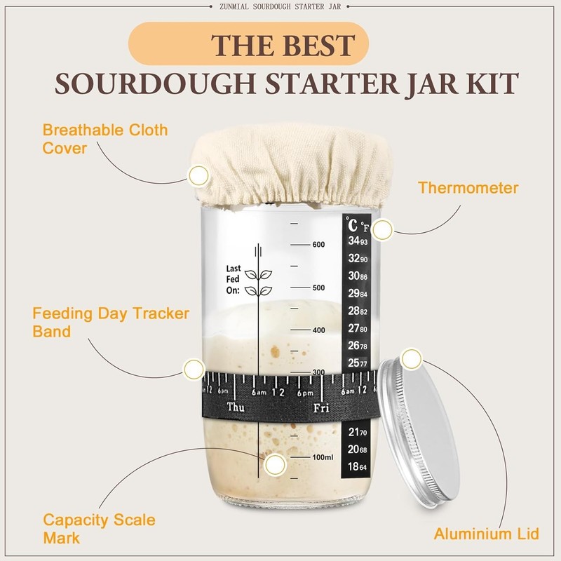 Sourdough Starter Jar, 24 oz Sourdough Starter Kit with Date Marked Feeding B... gallery