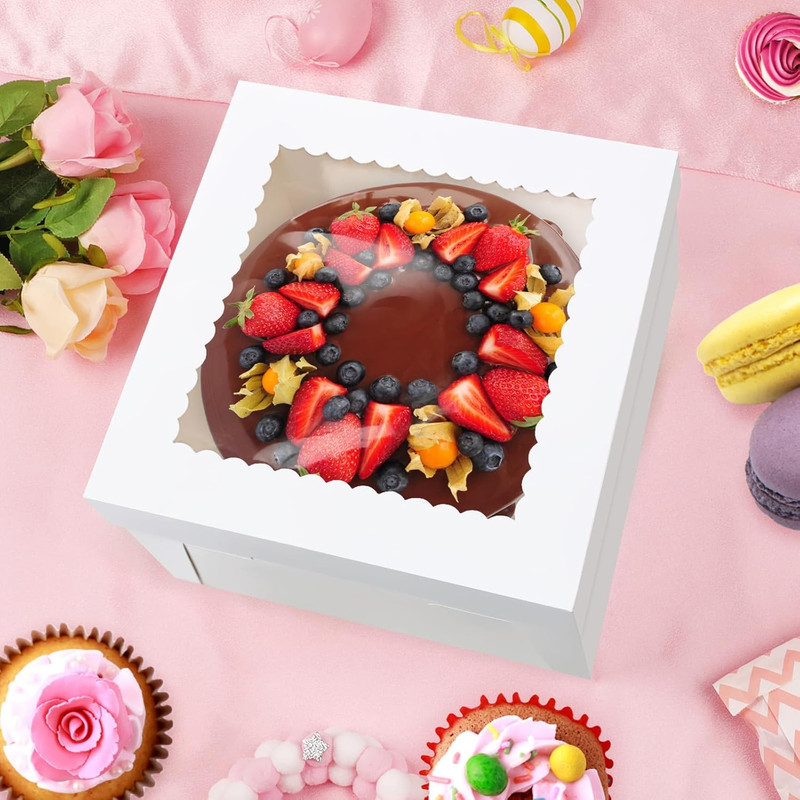 4 Pack Cake Boxes 8 Inch, Disposable Cake Transport Container, White Bakery Boxe gallery