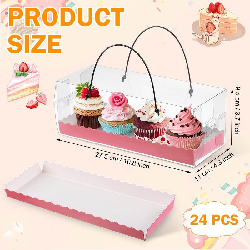 24 Pcs Mother's Day Treat Boxes 4 Count, Pink Clear Cupcake Box with Handle 1... gallery