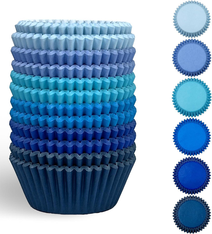 300 Counts Cupcake Liners – Food Grade 6 Solid Blue Colors Cupcake Papers Muffin