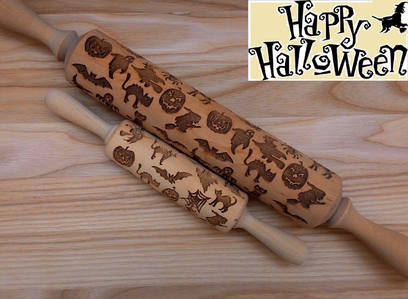 Happy Halloween Wooden Rolling Pin Laser Cut Netting Pattern Halloween Party gallery