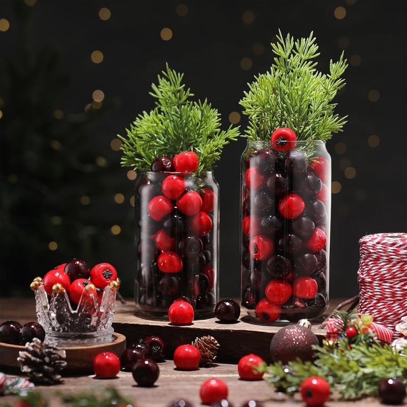 Waa 200 Pcs Christmas Artificial Cranberries for Vase Bowl Filler