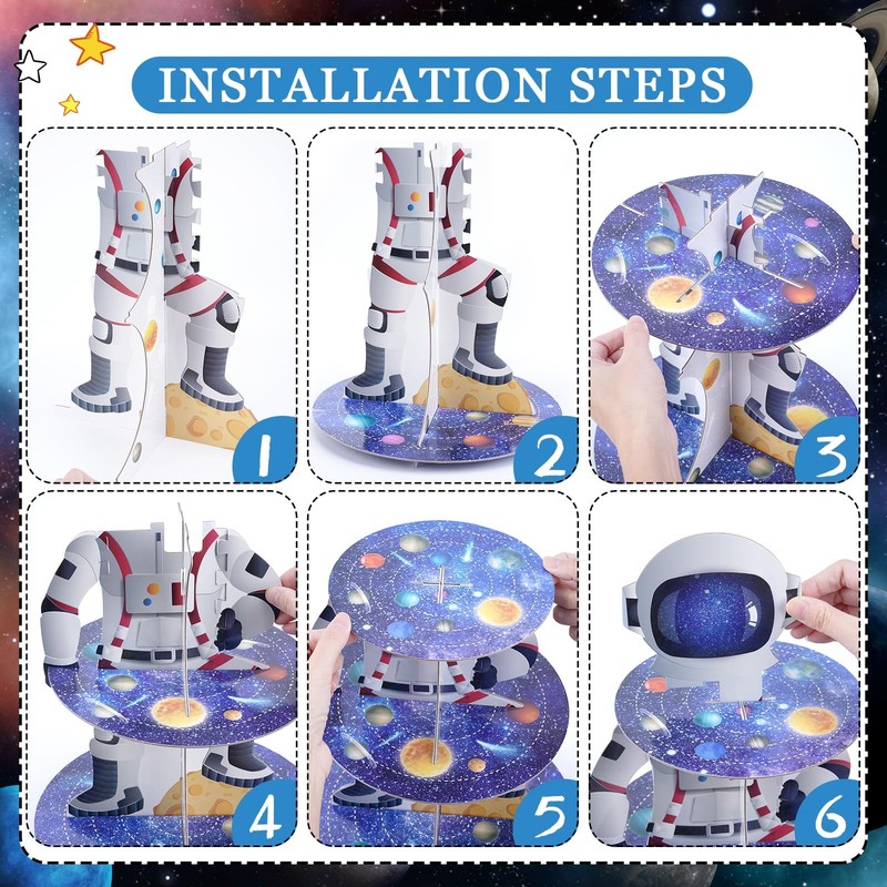 Outer Space Cupcake Stand - 3 Tier Astronaut Boy Cake Holder Decorations Dess... gallery