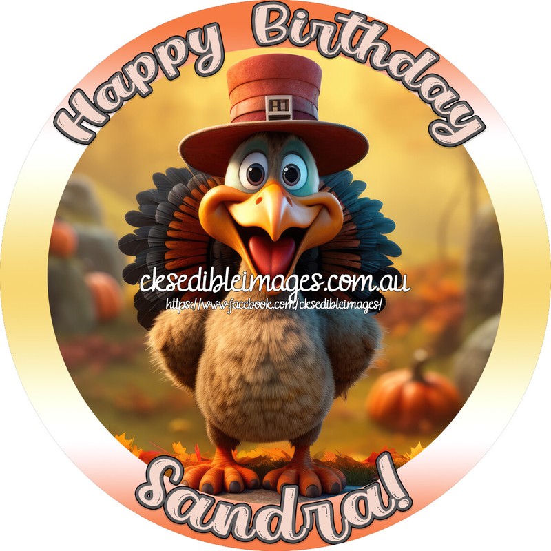 Turkey Edible Image Cake Cupcake Icing wafer Topper 5-8 Inches Diameter