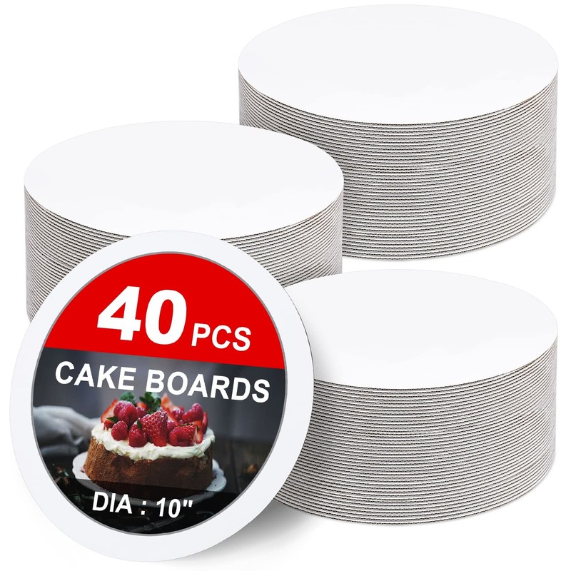 40-Packs Cake Boards 10 inch Round, Cake Boards White Cake Board Rounds, White C