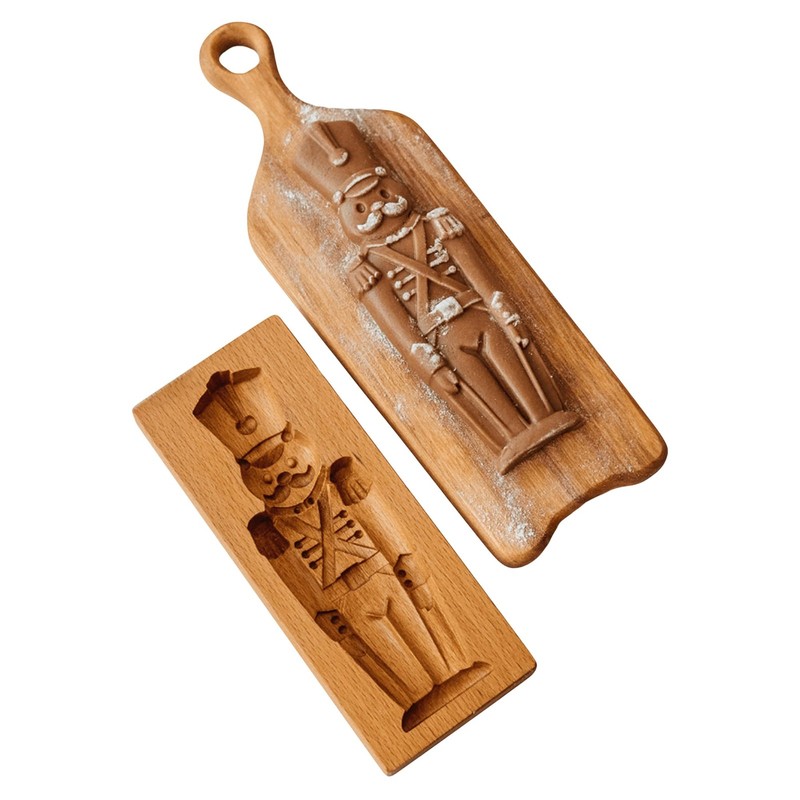 Traditional Wooden Beech Nutcracker Soldier Cookie Mold, Handcrafted Christma... gallery
