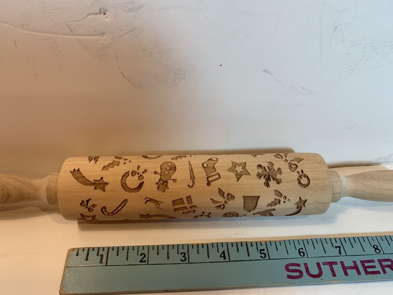 Christmas Themed Rolling Pin Natural Wood Laser Engraved 13 inch gallery