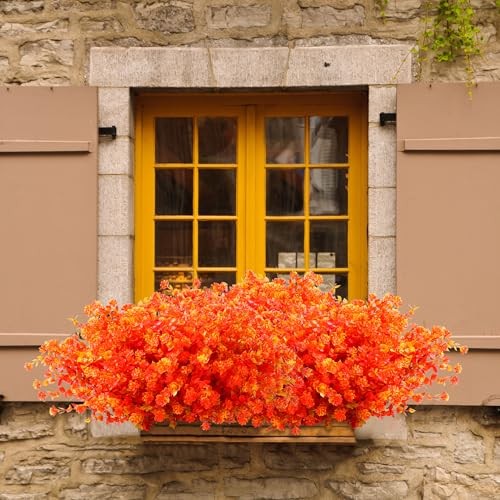8 Bundles Fall Artificial Flowers Outdoor Fake Flower Plastic UV Orange gallery