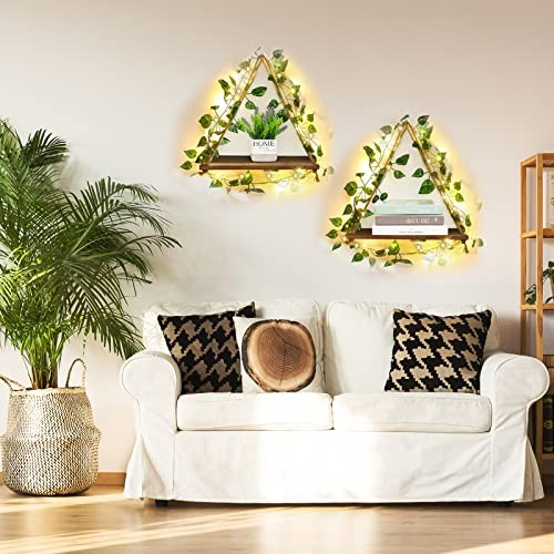 3 Set Artificial Ivy LED Floating Plant Shelves Wood Hanging Dorm Wall Decor gallery