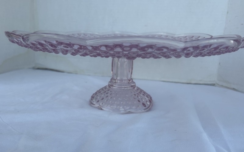 Vintage Gorham Emily's Attic Collection Pink 13" Footed Cake Plate Stand hobnail gallery