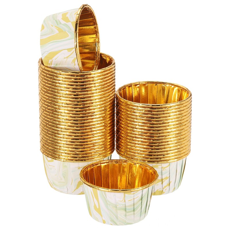 50Pcs Cupcake Liners Single-sided Aluminum Foil Yellow Round-Pattern