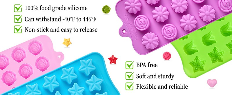 6 Pcs Flower Silicone Chocolate Molds Set, 15-Cavity Rose Heart Star Candy Mold gallery