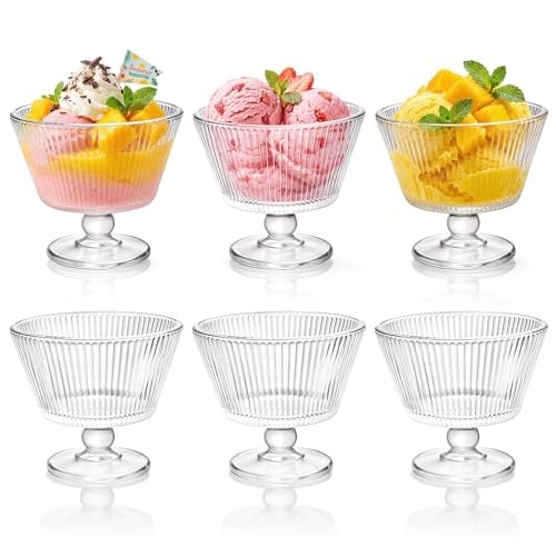 Set of 6 Glass Dessert Bowls, 8 Oz Footed Ice Cream Cups with Pedestal, gallery