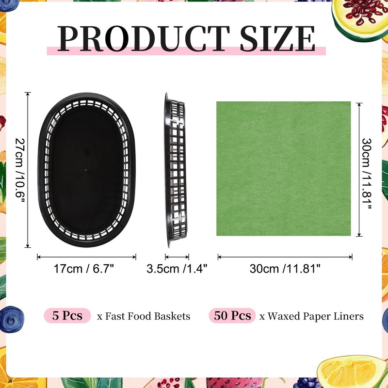 50pcs Solid Color Wax Paper Sheets with 5 Pcs Fast Food Baskets, Grass Green gallery