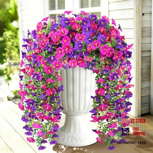 Artificial Hanging Flowers for Outdoors PCS 300 Blooms 2 Fuchsia & Lightpurple