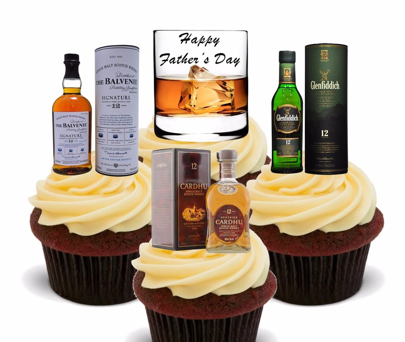 Fathers Day – Whisky Edible Cup Cake Toppers, Standup Fairy Bun Decorations Dad
