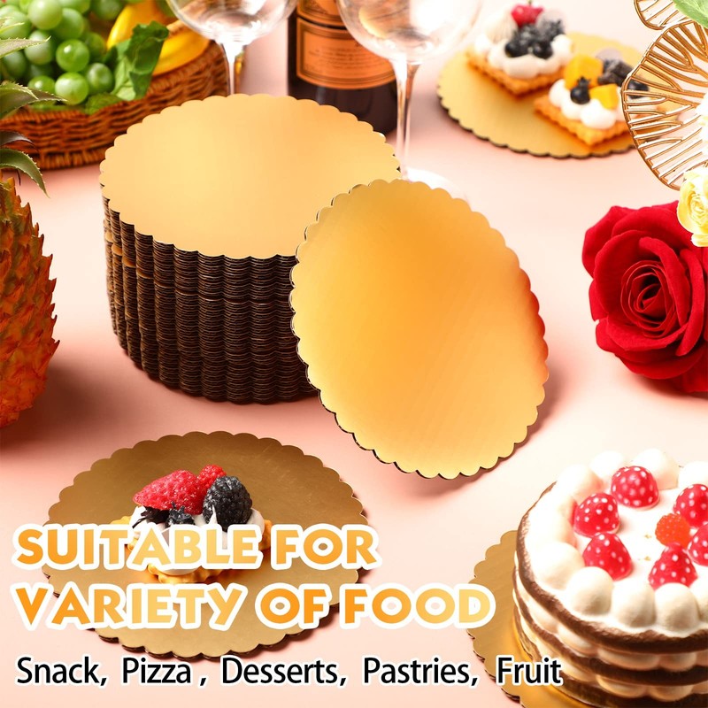 100 Pack Gold Cake Boards Round Cake Base Boards Disposable Plate Scalloped B... gallery