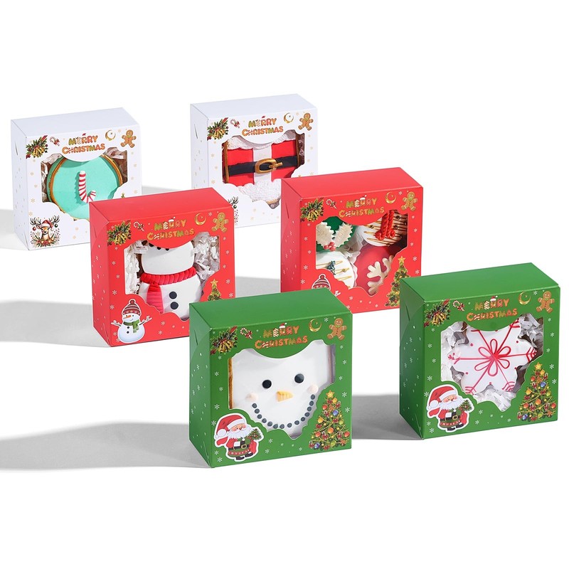 48 PCS Christmas Cookie Boxes Treat Window Dessert Pastries Gift Giving 4x4x2 gallery