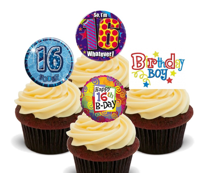 16th Birthday Boy Edible Cupcake Toppers, Stand-up Fairy Cake Decorations, Male