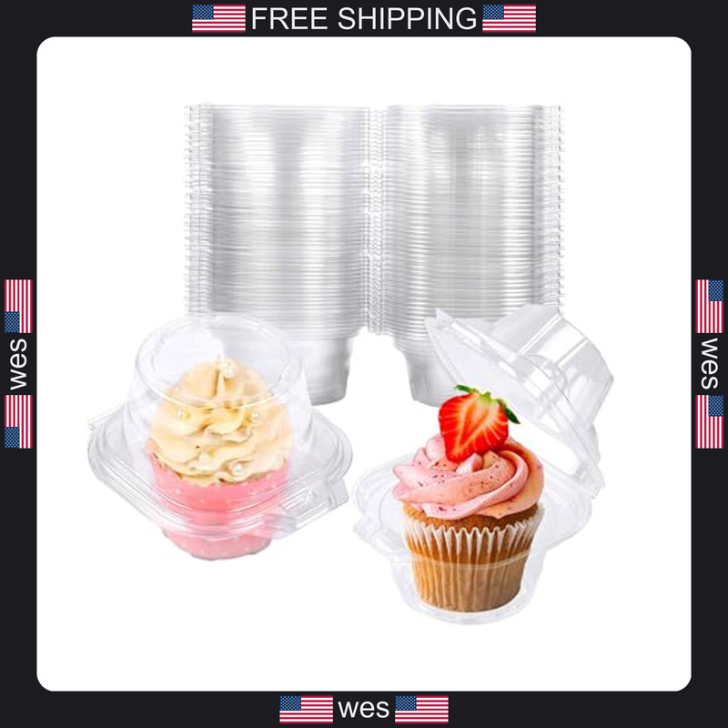 NPLUX 50 Pack Individual Cupcake Containers Plastic Cupcake Boxes Cupcake