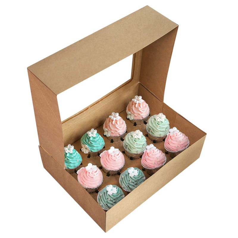 15-Pack Brown Cupcake Boxes 12 Holders Cake Carrier Food Grade Kraft Pop-up B…