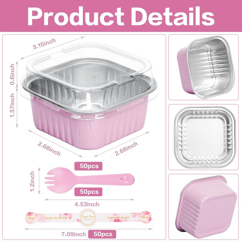 Square Mini Cake Pans with Lids, 5oz/150ml Mini Loaf pans with Lids Spoons Al... gallery