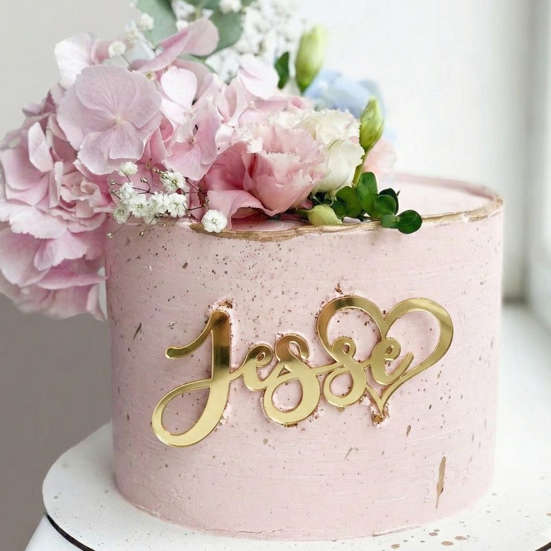 Personalised Birthday Cake Name Charm Acrylic 3mm Classy Topper
