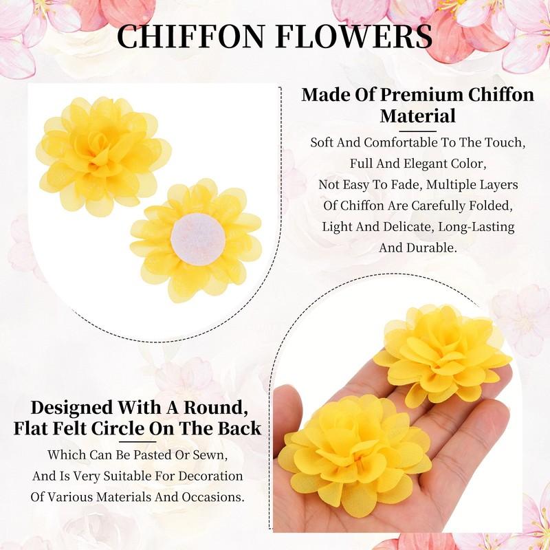 12Pcs 2" Chiffon Flowers Sewing Fabric Flower Appliques for Crafts Yellow gallery
