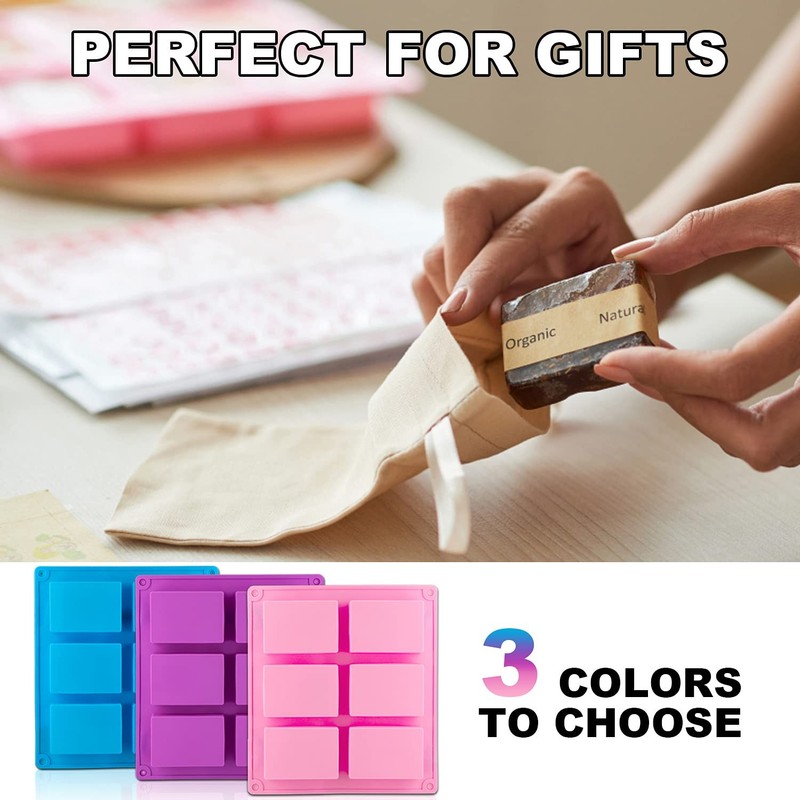 LERYKIN 3 Pack Silicone Soap Mold, Pink+Blue+Purple - Rectangle gallery