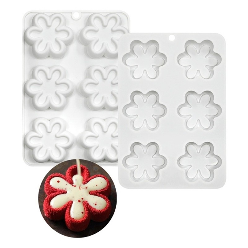 6-cavity Six Petals Flower Silicone Mold for DIY Mousse Cake Jelly Puddings gallery