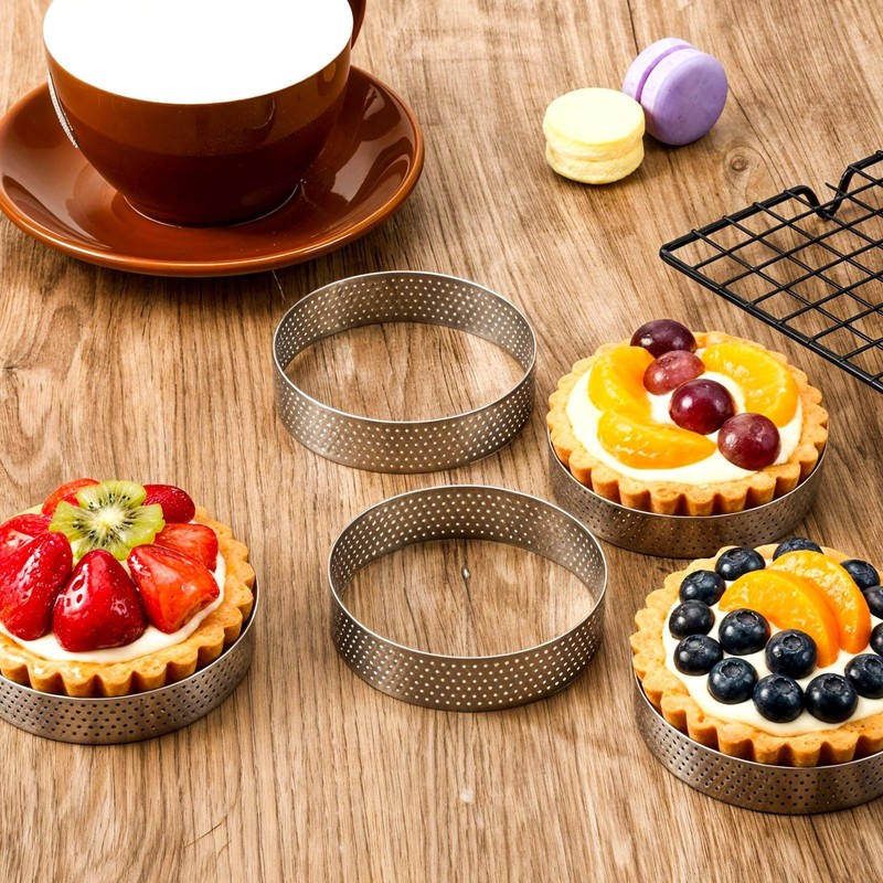 20 Pcs 3.15'' Perforated Tart Rings, Round Stainless Steel Baking Nonstick Me... gallery