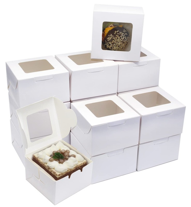 25 PCS Cake Boxes Window 6x6x3 Inch Square White Bakery Carrier Container gallery